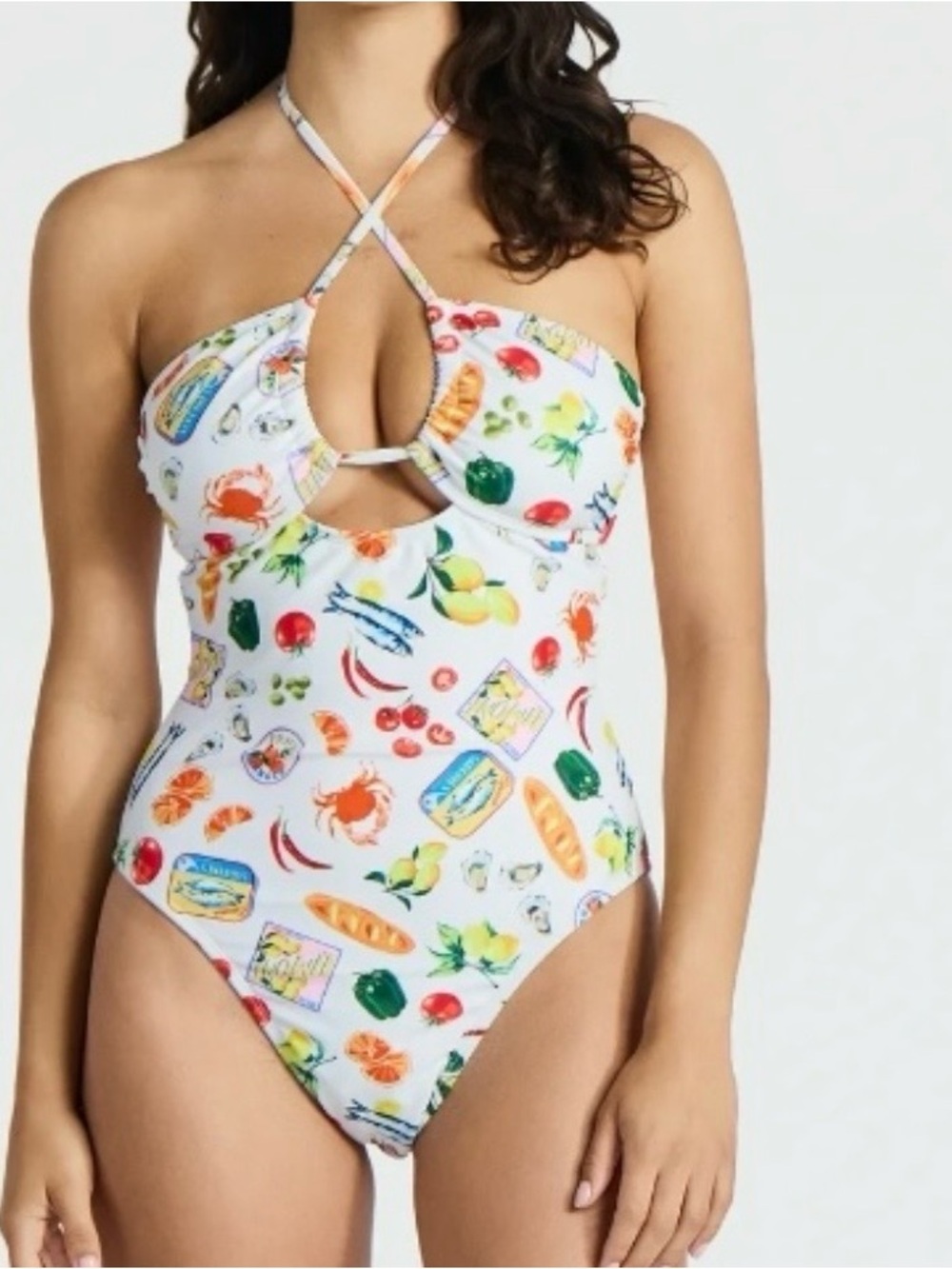 No Boundaries Kitschy Printed Halter One-Piece Swimsuit Size XS